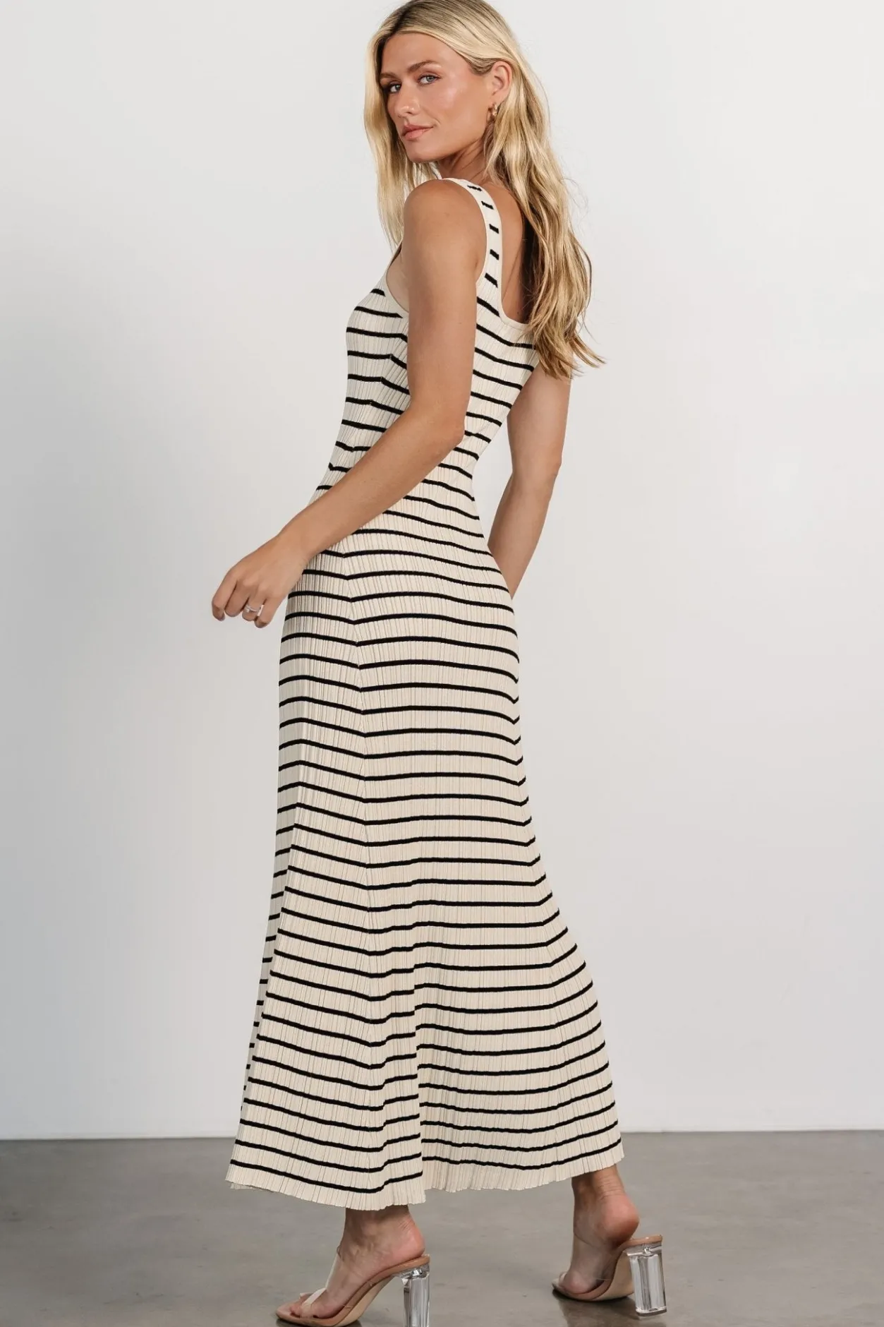 Discount Baltic Born Jesse Ribbed Tank Maxi Dress | Ivory + Black Ivory+Black