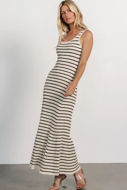 Discount Baltic Born Jesse Ribbed Tank Maxi Dress | Ivory + Black Ivory+Black