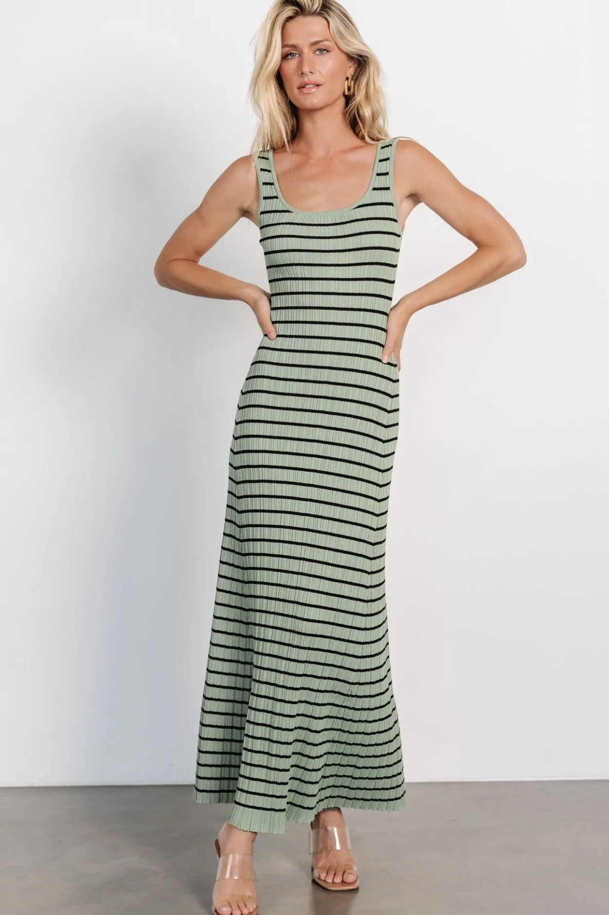 Outlet Baltic Born Jesse Ribbed Tank Maxi Dress | Olive + Black Olive+Black
