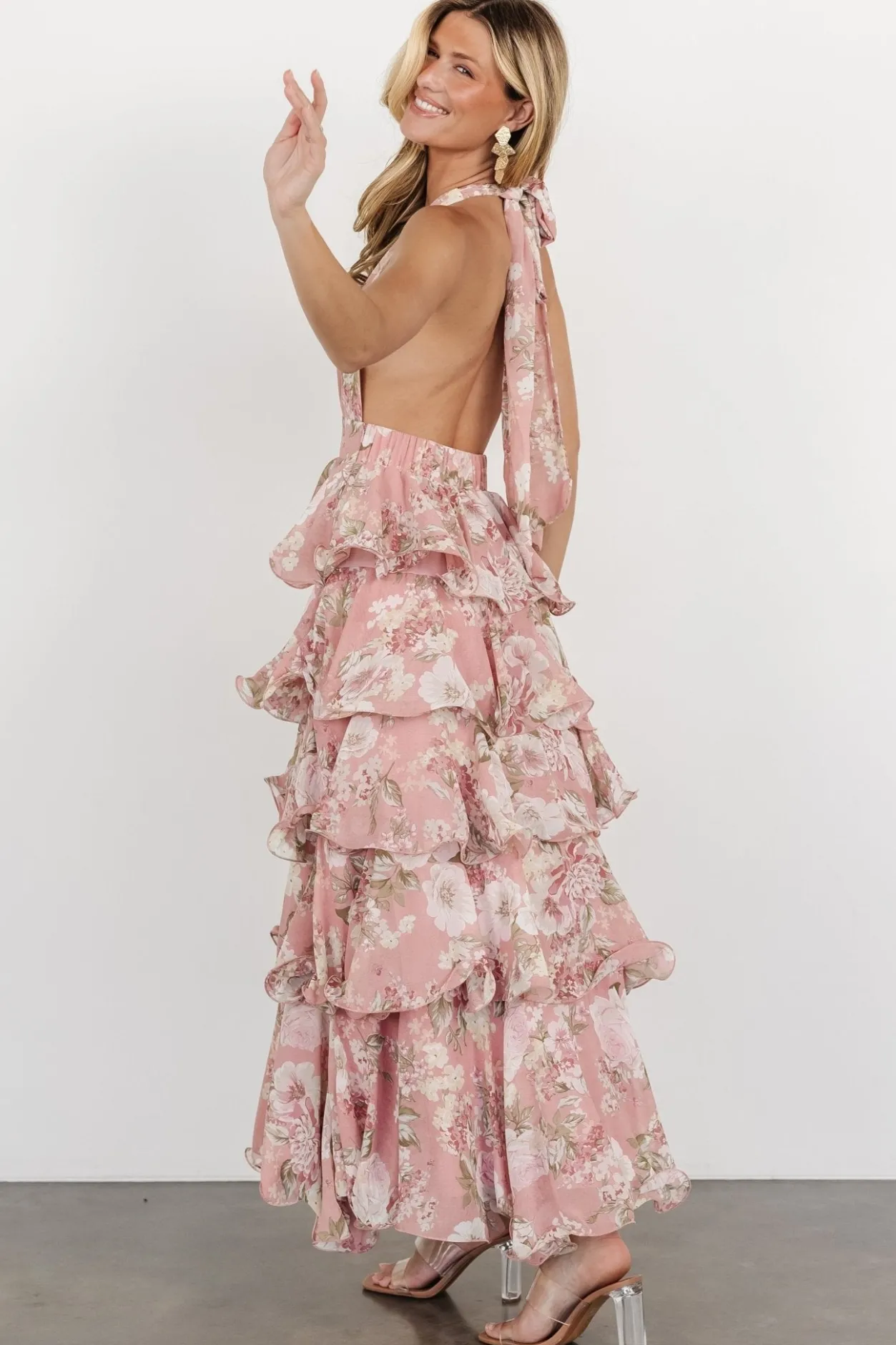Sale Baltic Born Jesslyn Open Back Tiered Maxi Dress | Blush Floral BlushFloral