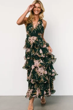 Clearance Baltic Born Jesslyn Open Back Tiered Maxi Dress | Green + Pink Green+Pink