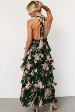 Clearance Baltic Born Jesslyn Open Back Tiered Maxi Dress | Green + Pink Green+Pink
