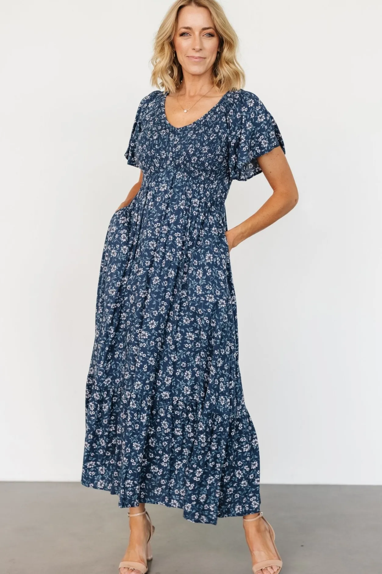 Clearance Baltic Born Joanie Smocked Dress | Blue Floral BlueFloral