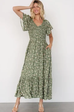 Hot Baltic Born Joanie Smocked Dress | Green Floral GreenFloral