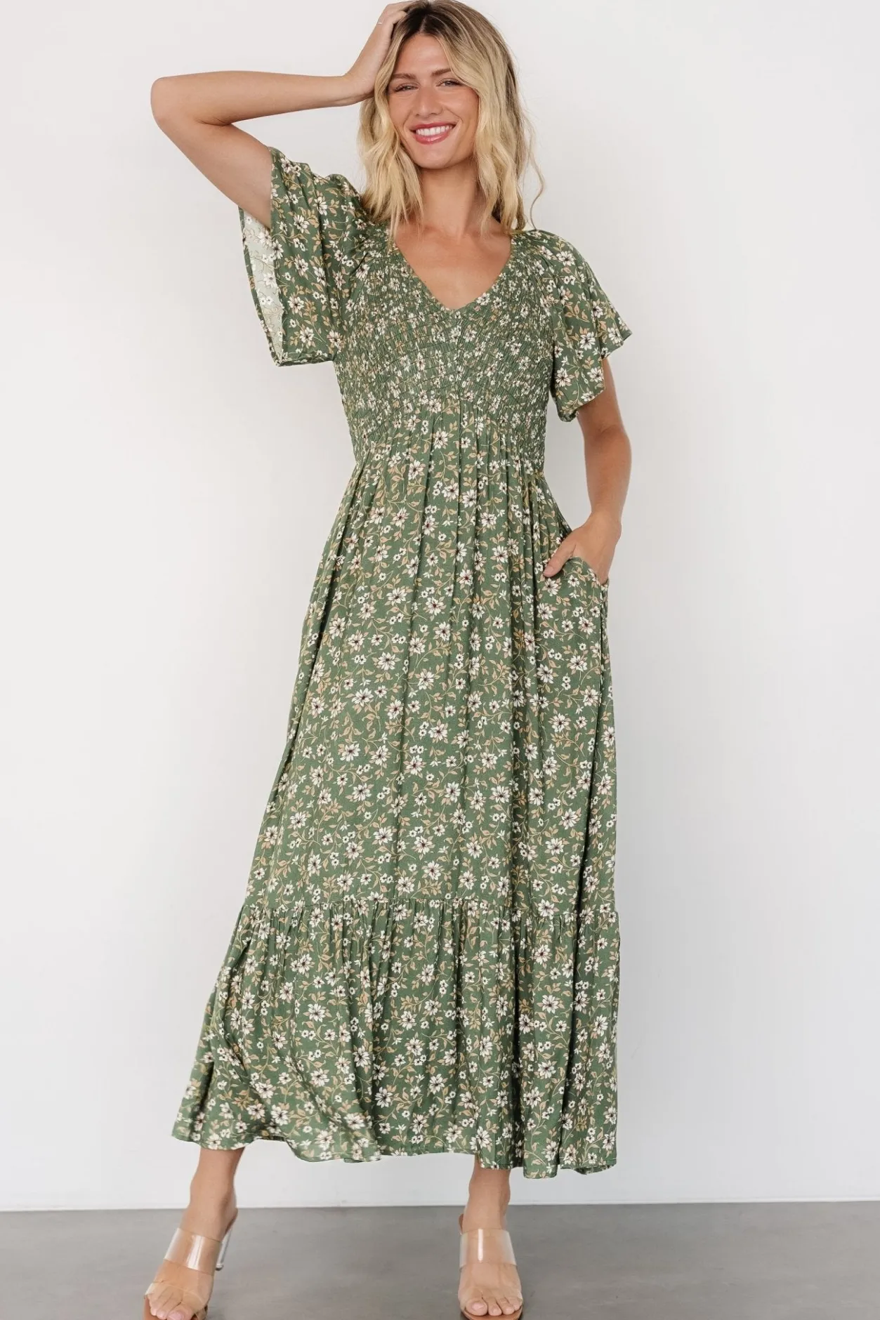 Hot Baltic Born Joanie Smocked Dress | Green Floral GreenFloral