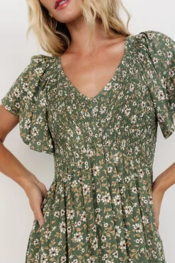 Hot Baltic Born Joanie Smocked Dress | Green Floral GreenFloral