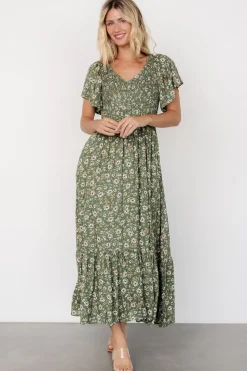 Hot Baltic Born Joanie Smocked Dress | Green Floral GreenFloral
