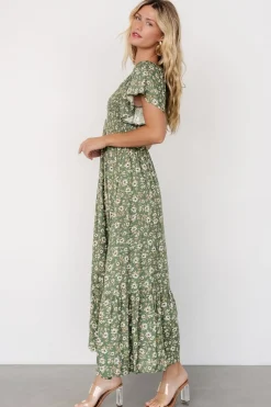 Hot Baltic Born Joanie Smocked Dress | Green Floral GreenFloral