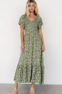 Hot Baltic Born Joanie Smocked Dress | Green Floral GreenFloral