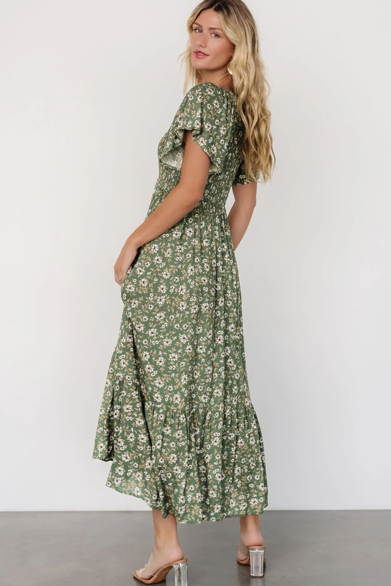 Hot Baltic Born Joanie Smocked Dress | Green Floral GreenFloral