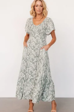 Clearance Baltic Born Joanie Smocked Dress | Sage + Off White Floral Sage+OffWhiteFloral