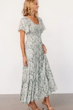 Clearance Baltic Born Joanie Smocked Dress | Sage + Off White Floral Sage+OffWhiteFloral