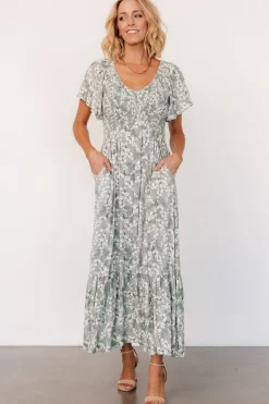 Clearance Baltic Born Joanie Smocked Dress | Sage + Off White Floral Sage+OffWhiteFloral