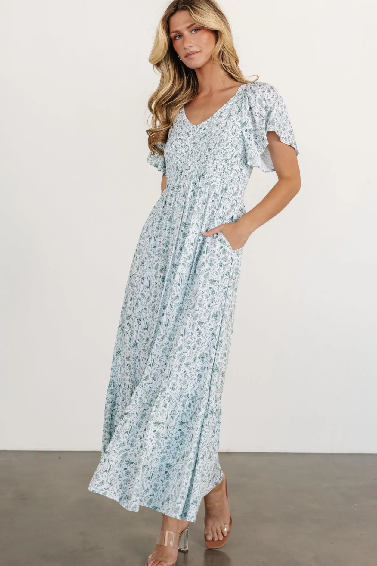 Clearance Baltic Born Joanie Smocked Dress | White + Sage White+Sage