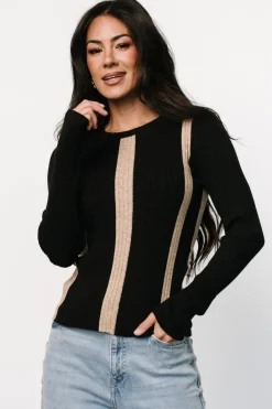Discount Baltic Born Jolene Ribbed Sweater Top | Black + Tan Stripe Black+TanStripe