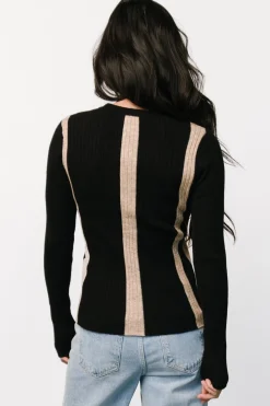 Discount Baltic Born Jolene Ribbed Sweater Top | Black + Tan Stripe Black+TanStripe