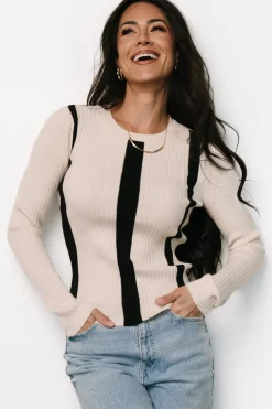 New Baltic Born Jolene Ribbed Sweater Top | Natural + Black Stripe Natural+BlackStripe