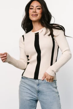 New Baltic Born Jolene Ribbed Sweater Top | Natural + Black Stripe Natural+BlackStripe