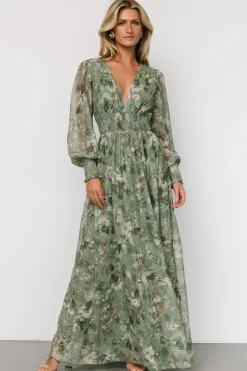 Clearance Baltic Born Jolie Embroidered Tulle Dress | Sage + Gold Floral Sage+GoldFloral
