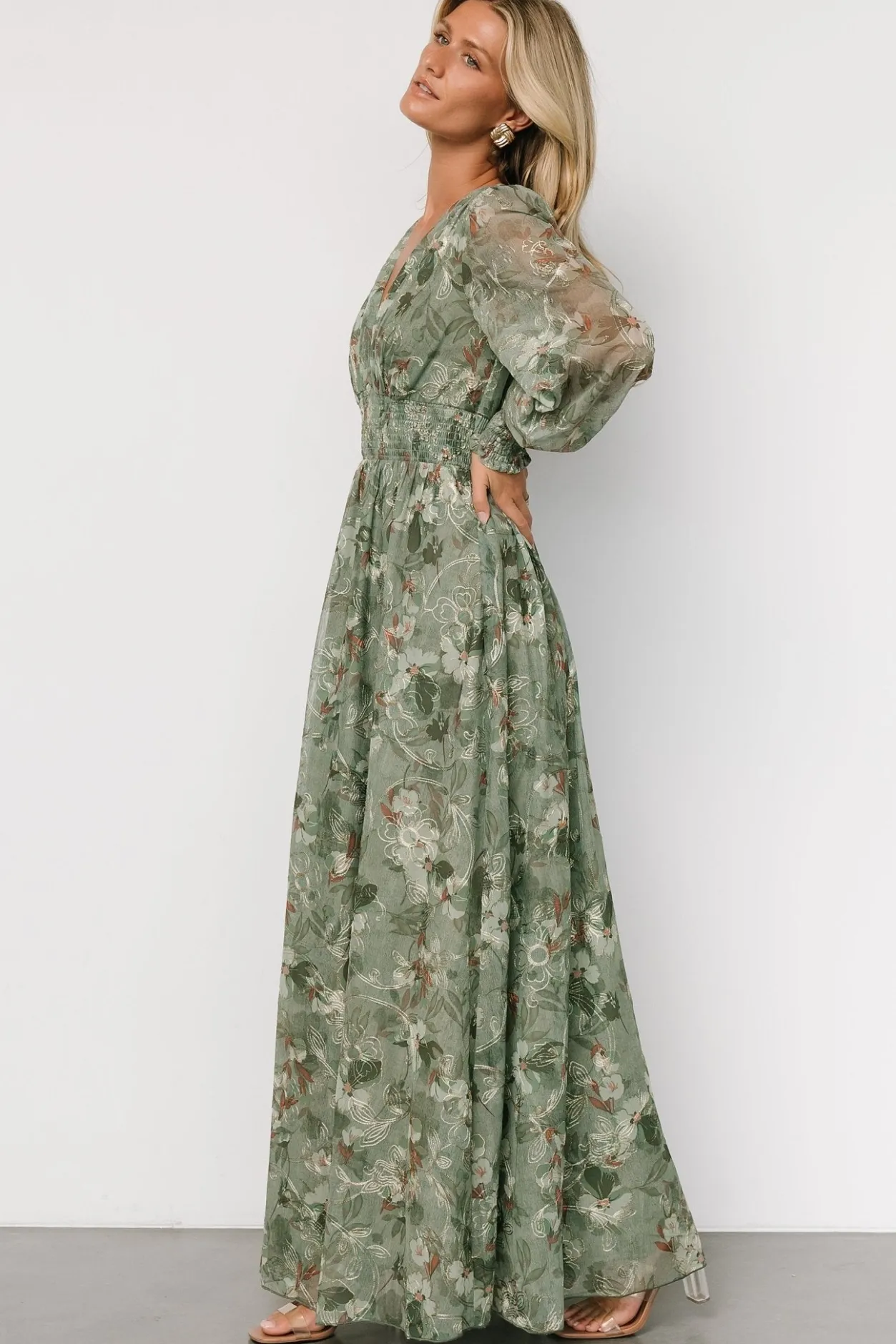 Clearance Baltic Born Jolie Embroidered Tulle Dress | Sage + Gold Floral Sage+GoldFloral