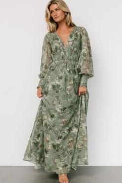 Clearance Baltic Born Jolie Embroidered Tulle Dress | Sage + Gold Floral Sage+GoldFloral
