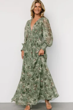 Clearance Baltic Born Jolie Embroidered Tulle Dress | Sage + Gold Floral Sage+GoldFloral