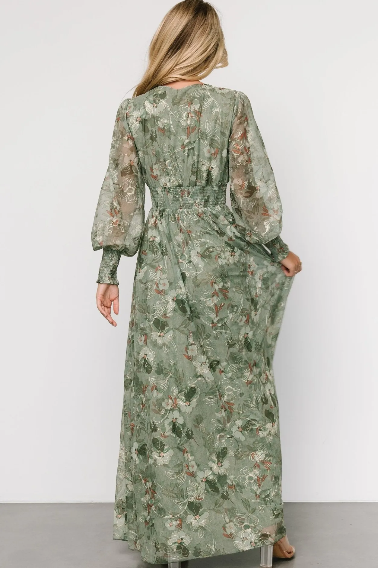 Clearance Baltic Born Jolie Embroidered Tulle Dress | Sage + Gold Floral Sage+GoldFloral