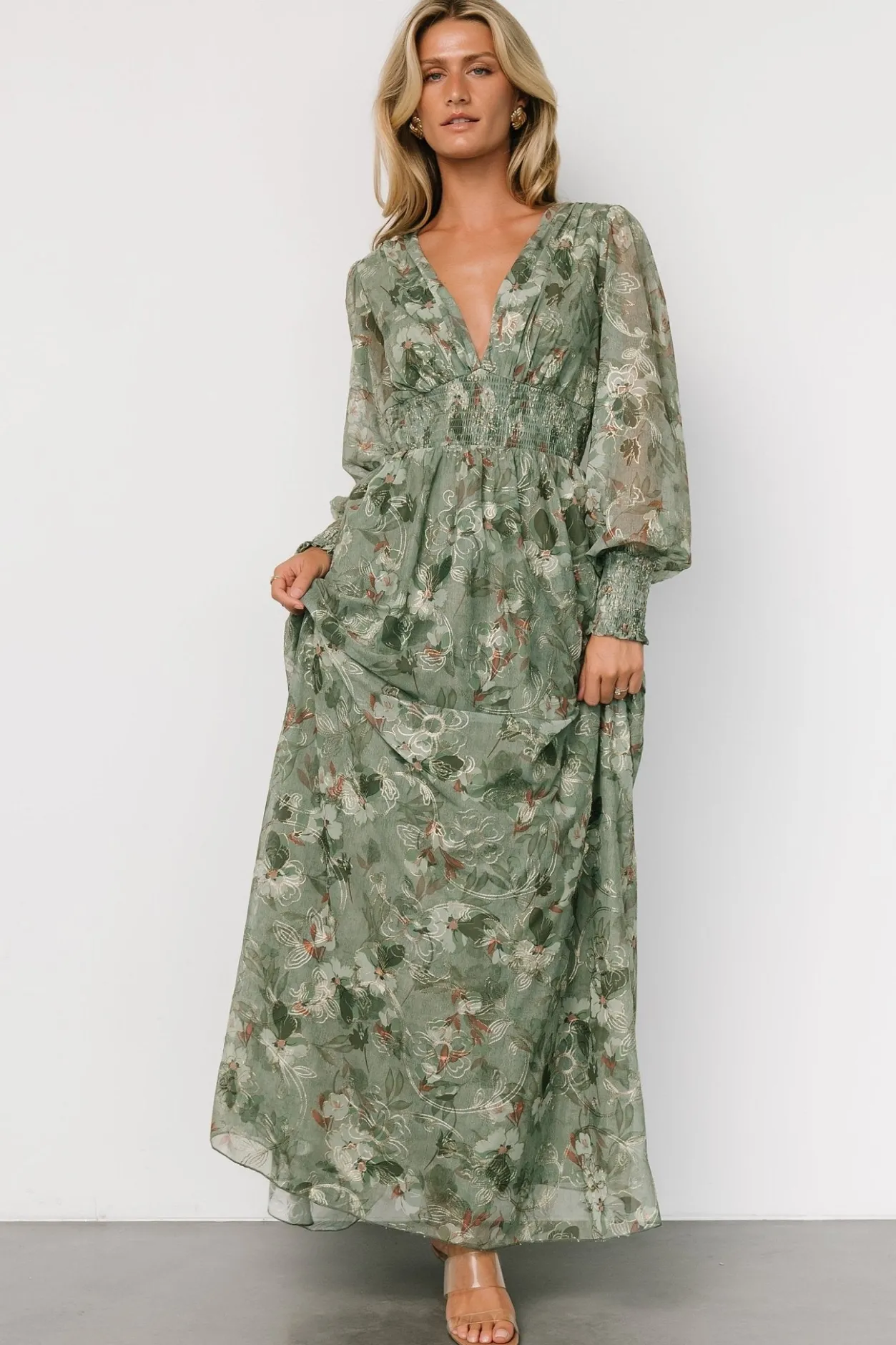 Clearance Baltic Born Jolie Embroidered Tulle Dress | Sage + Gold Floral Sage+GoldFloral