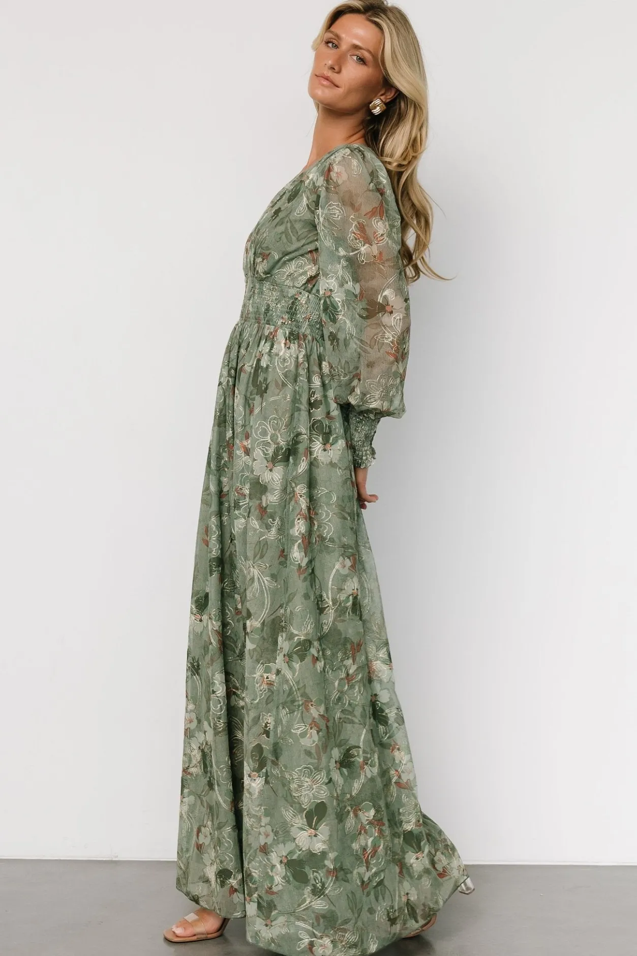 Clearance Baltic Born Jolie Embroidered Tulle Dress | Sage + Gold Floral Sage+GoldFloral