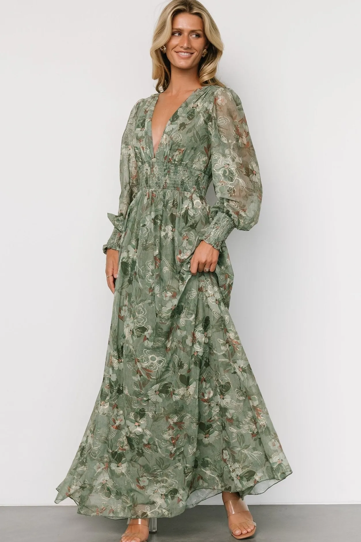 Clearance Baltic Born Jolie Embroidered Tulle Dress | Sage + Gold Floral Sage+GoldFloral