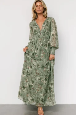 Clearance Baltic Born Jolie Embroidered Tulle Dress | Sage + Gold Floral Sage+GoldFloral