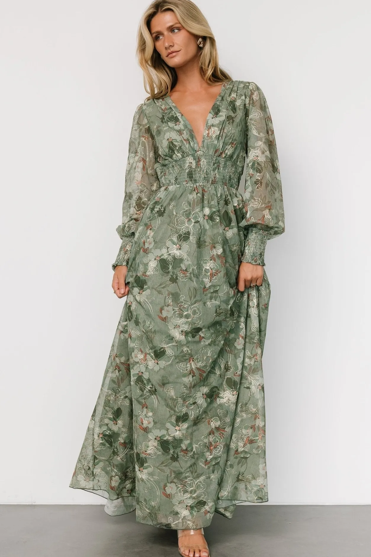 Clearance Baltic Born Jolie Embroidered Tulle Dress | Sage + Gold Floral Sage+GoldFloral