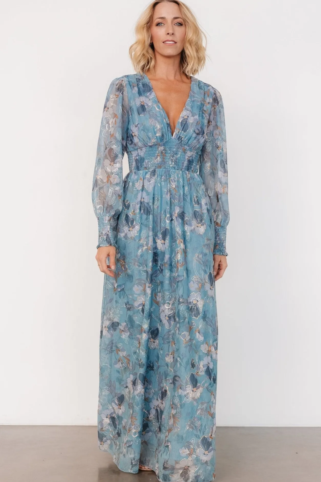 Hot Baltic Born Jolie Embroidered Tulle Dress | Blue + Gold Floral Blue+GoldFloral