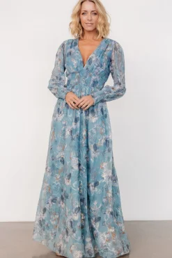 Hot Baltic Born Jolie Embroidered Tulle Dress | Blue + Gold Floral Blue+GoldFloral