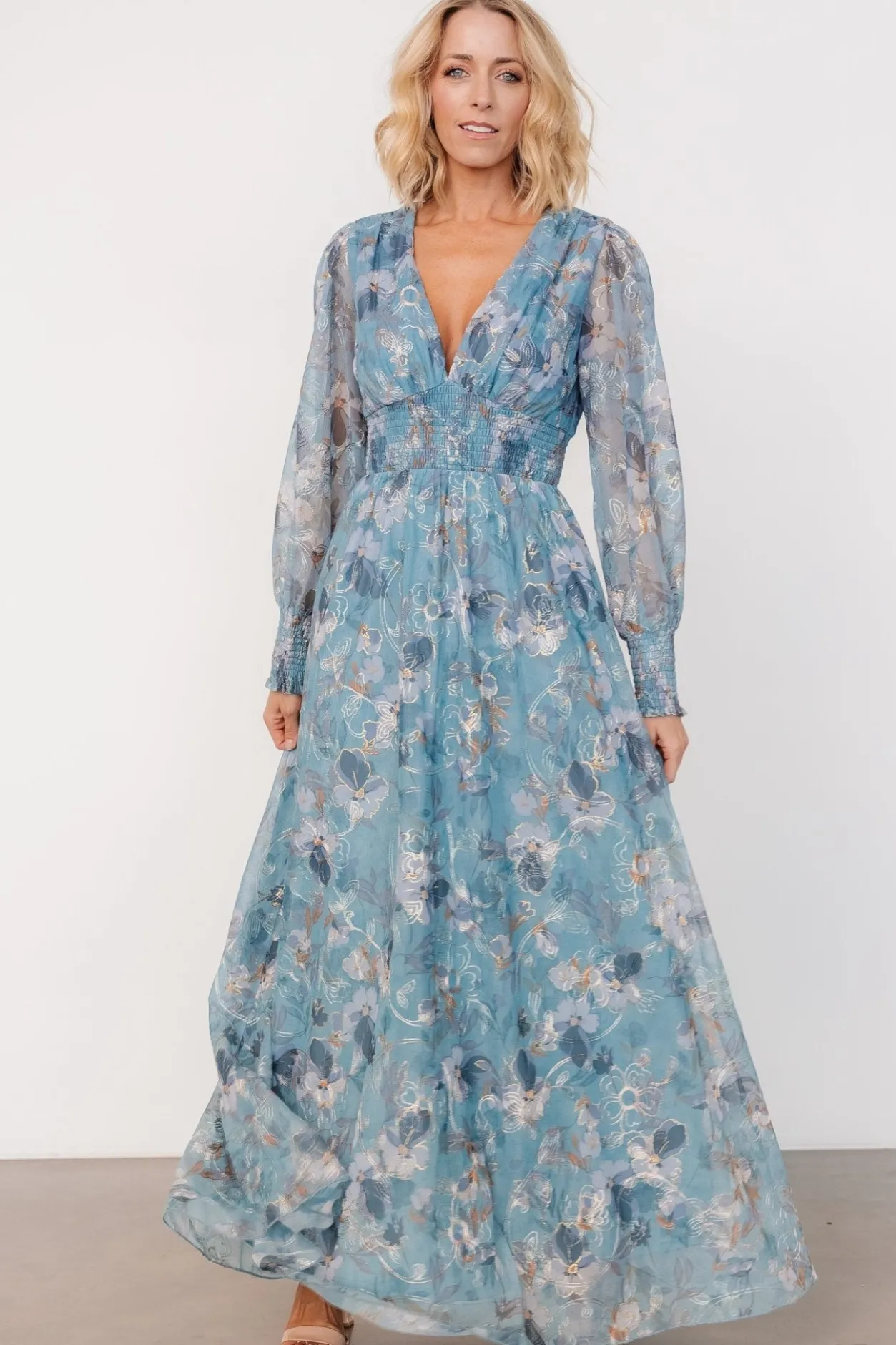 Hot Baltic Born Jolie Embroidered Tulle Dress | Blue + Gold Floral Blue+GoldFloral