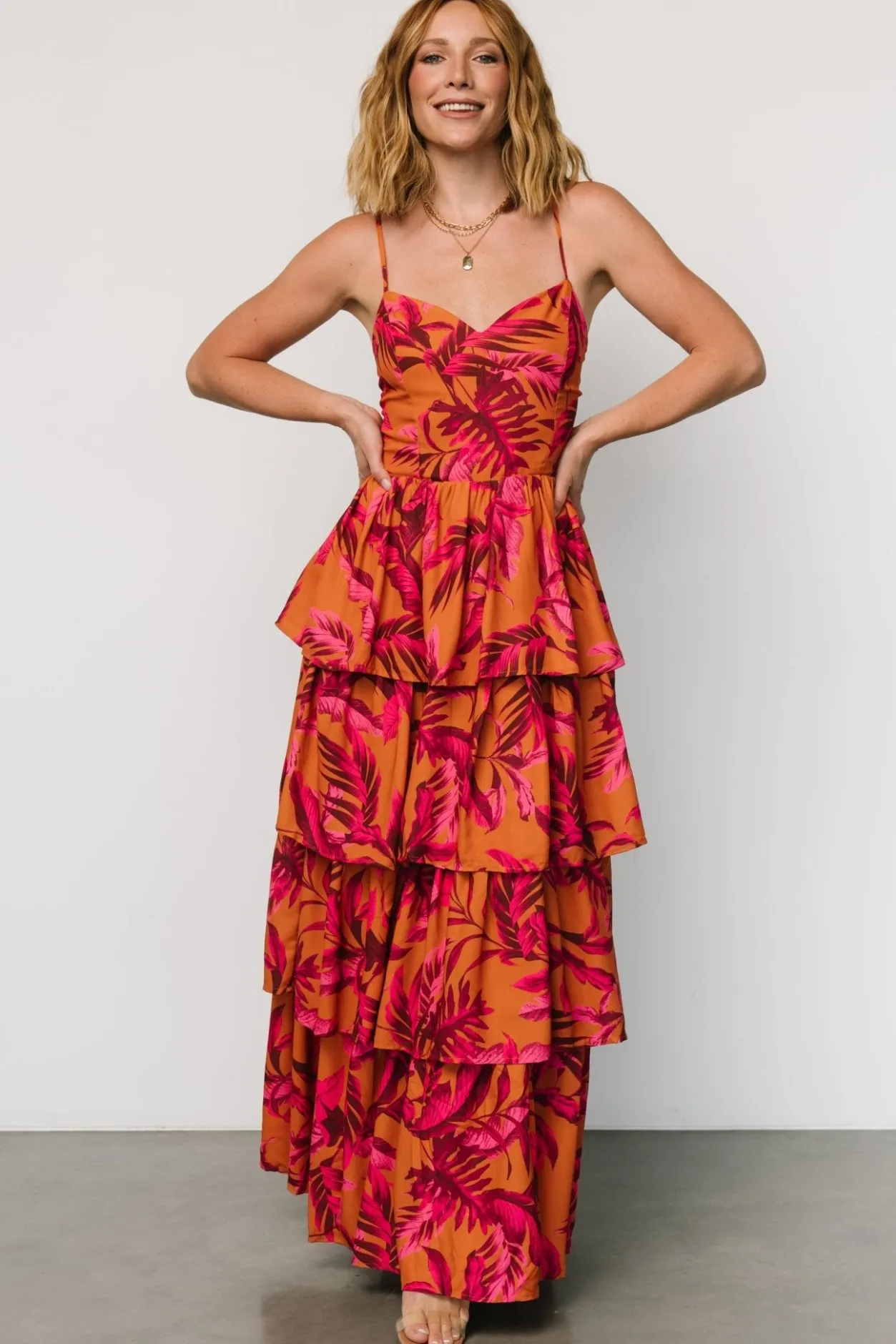 Fashion Baltic Born Joree Tiered Maxi Dress | Ginger + Fuschia Multi Ginger+FuschiaMulti
