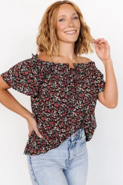 Online Baltic Born Jude Boho Top | Black + Red Black+Red