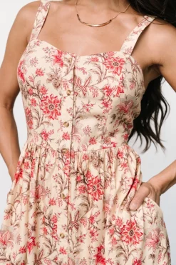 Discount Baltic Born Jules Button Midi Dress | Cream + Pink Cream+Pink