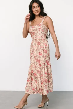 Discount Baltic Born Jules Button Midi Dress | Cream + Pink Cream+Pink