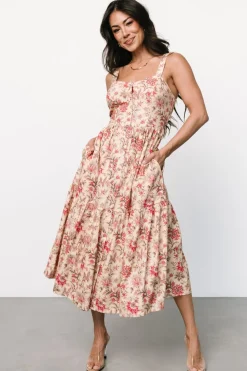 Discount Baltic Born Jules Button Midi Dress | Cream + Pink Cream+Pink