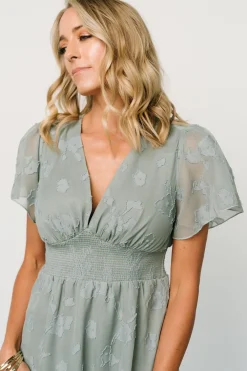 Discount Baltic Born June Smocked Midi Dress | Eucalyptus