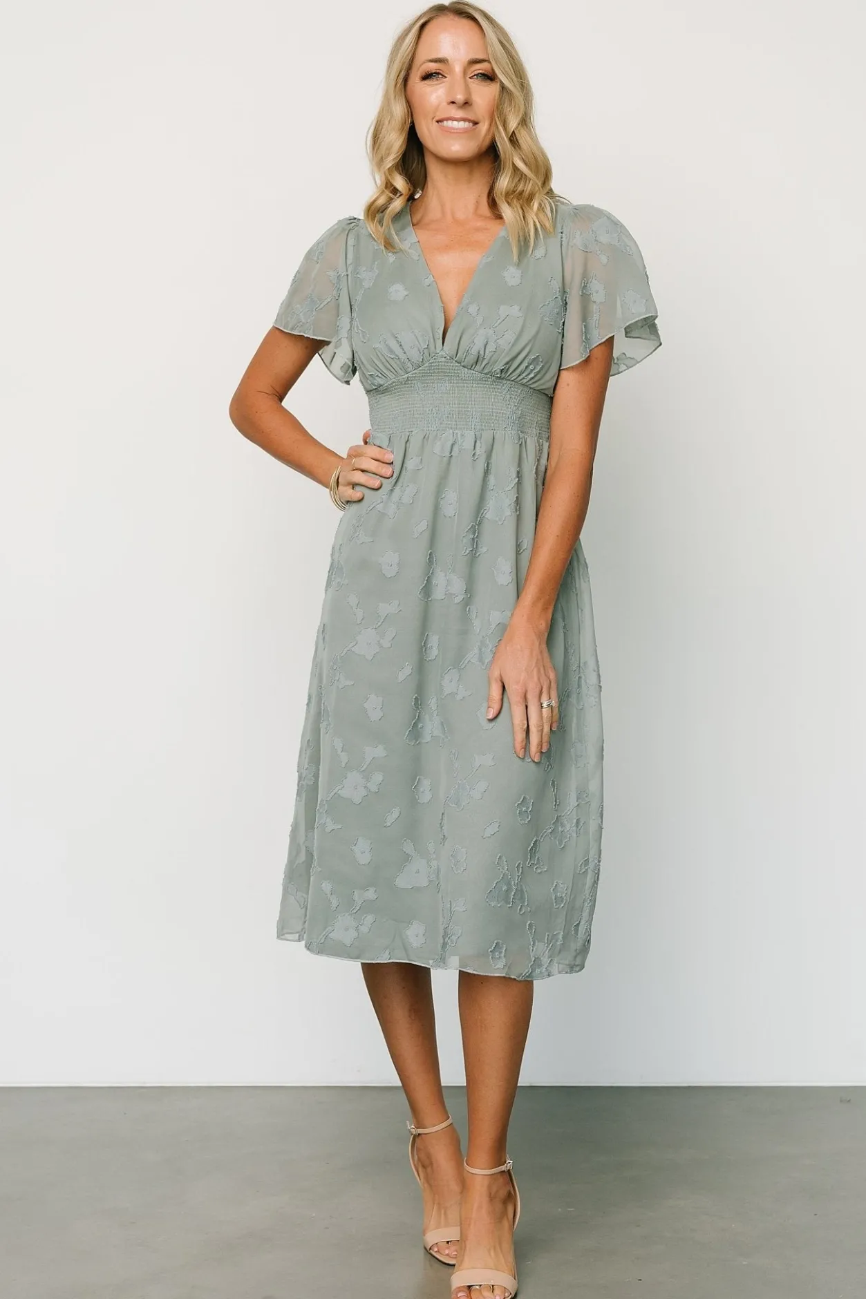 Discount Baltic Born June Smocked Midi Dress | Eucalyptus