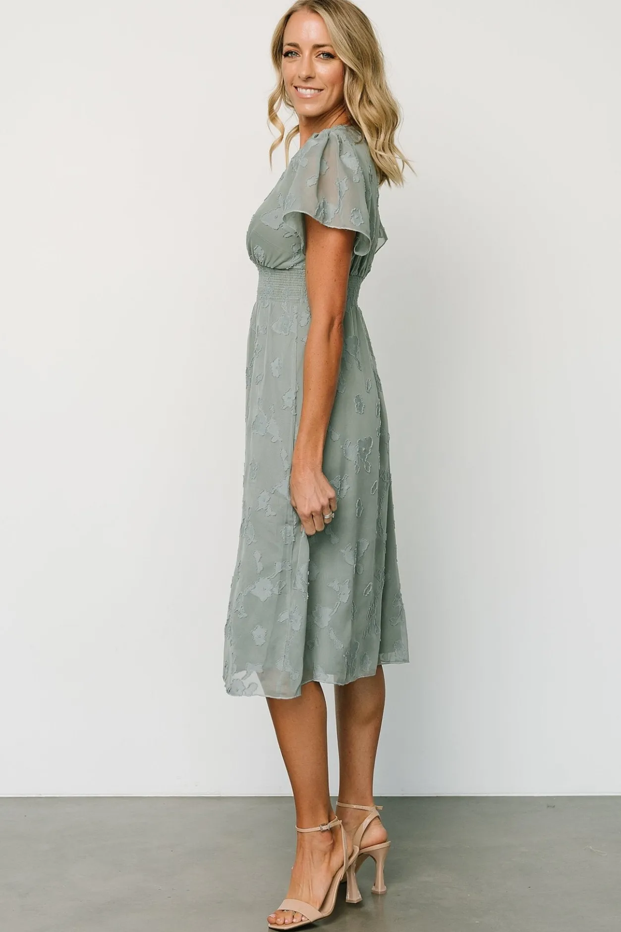 Discount Baltic Born June Smocked Midi Dress | Eucalyptus