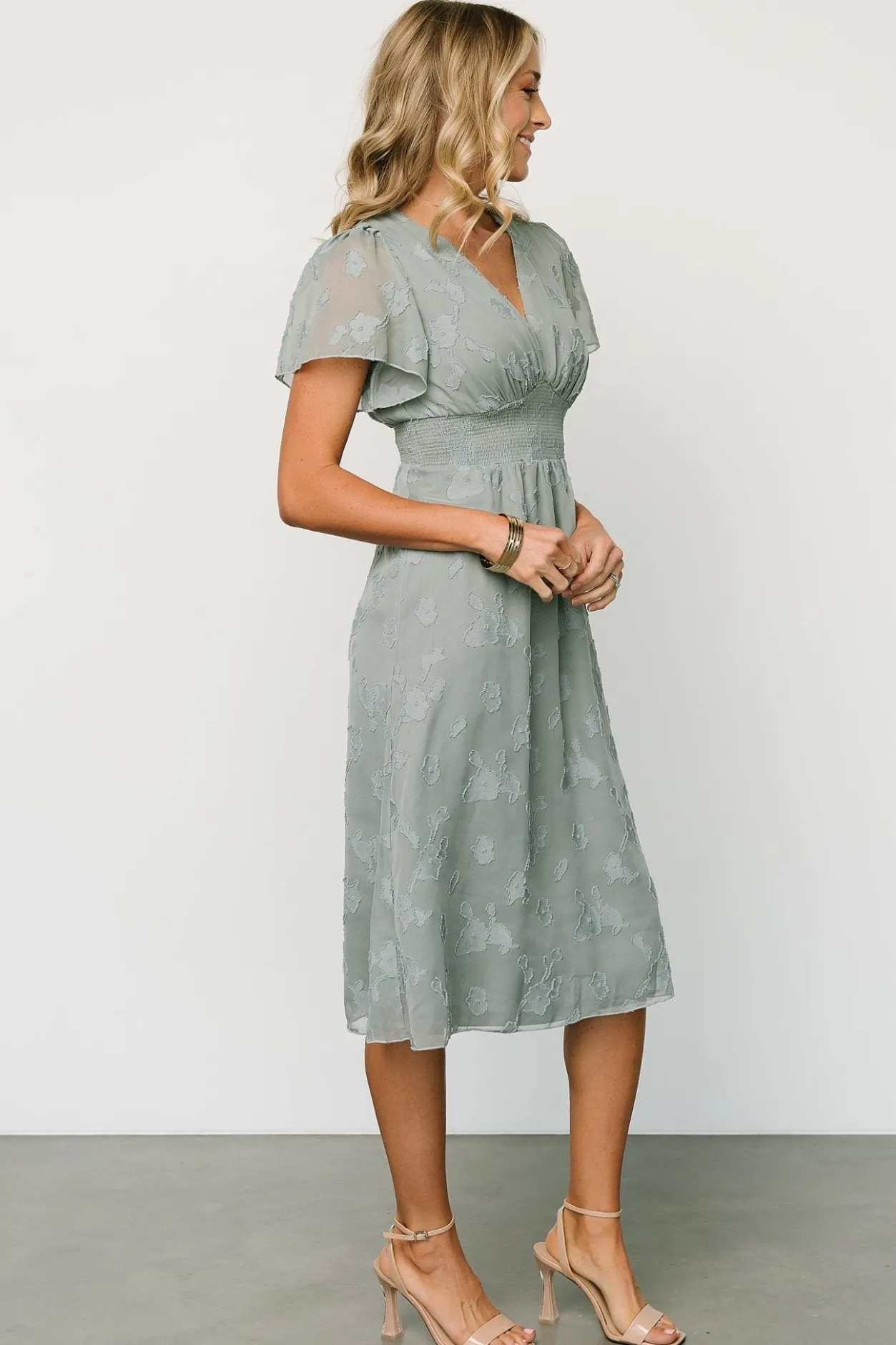 Discount Baltic Born June Smocked Midi Dress | Eucalyptus