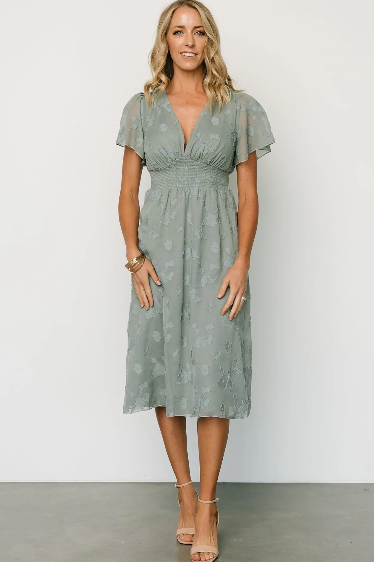 Discount Baltic Born June Smocked Midi Dress | Eucalyptus