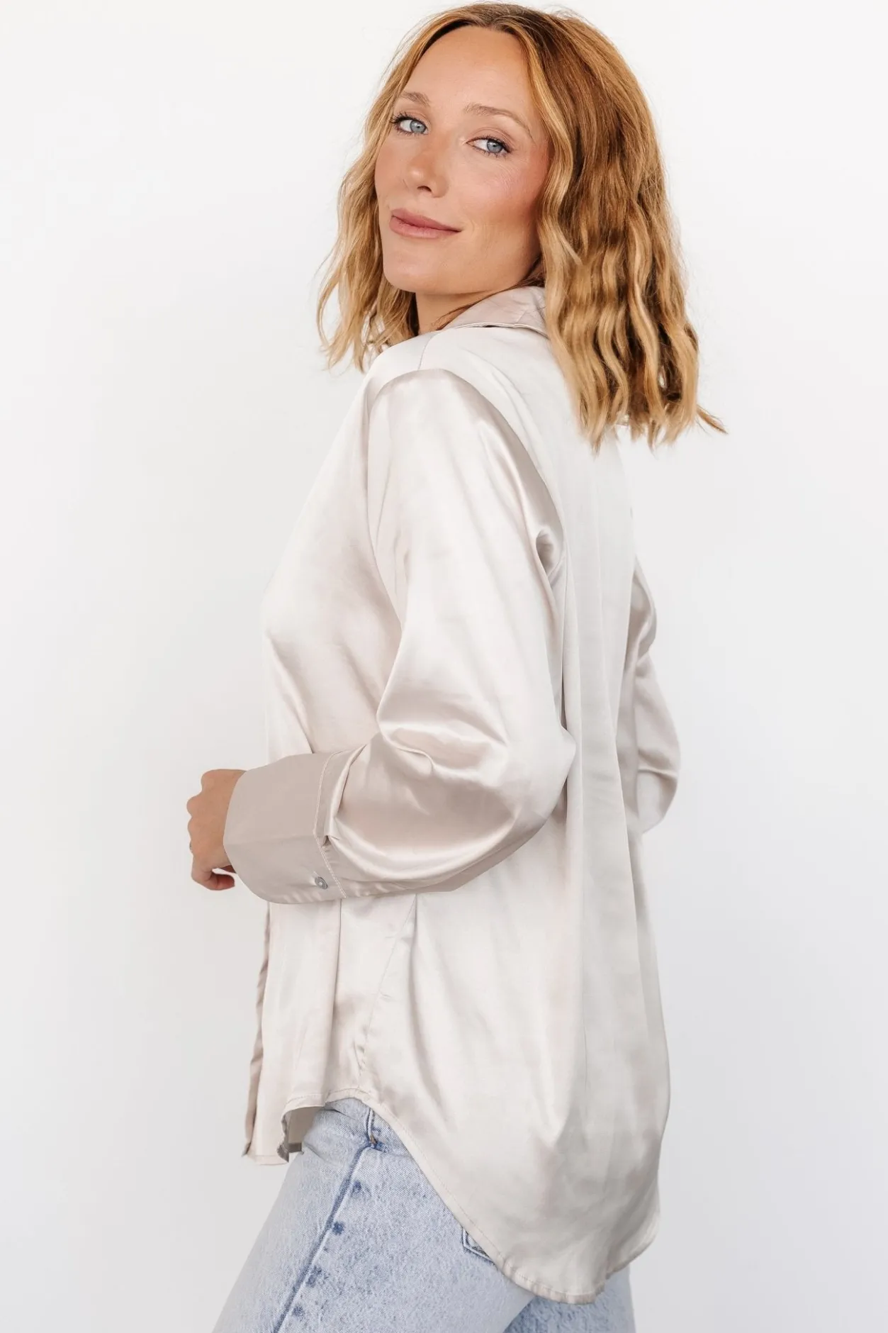 Outlet Baltic Born Kacey Satin Button Up Top | Champagne