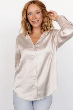 Outlet Baltic Born Kacey Satin Button Up Top | Champagne