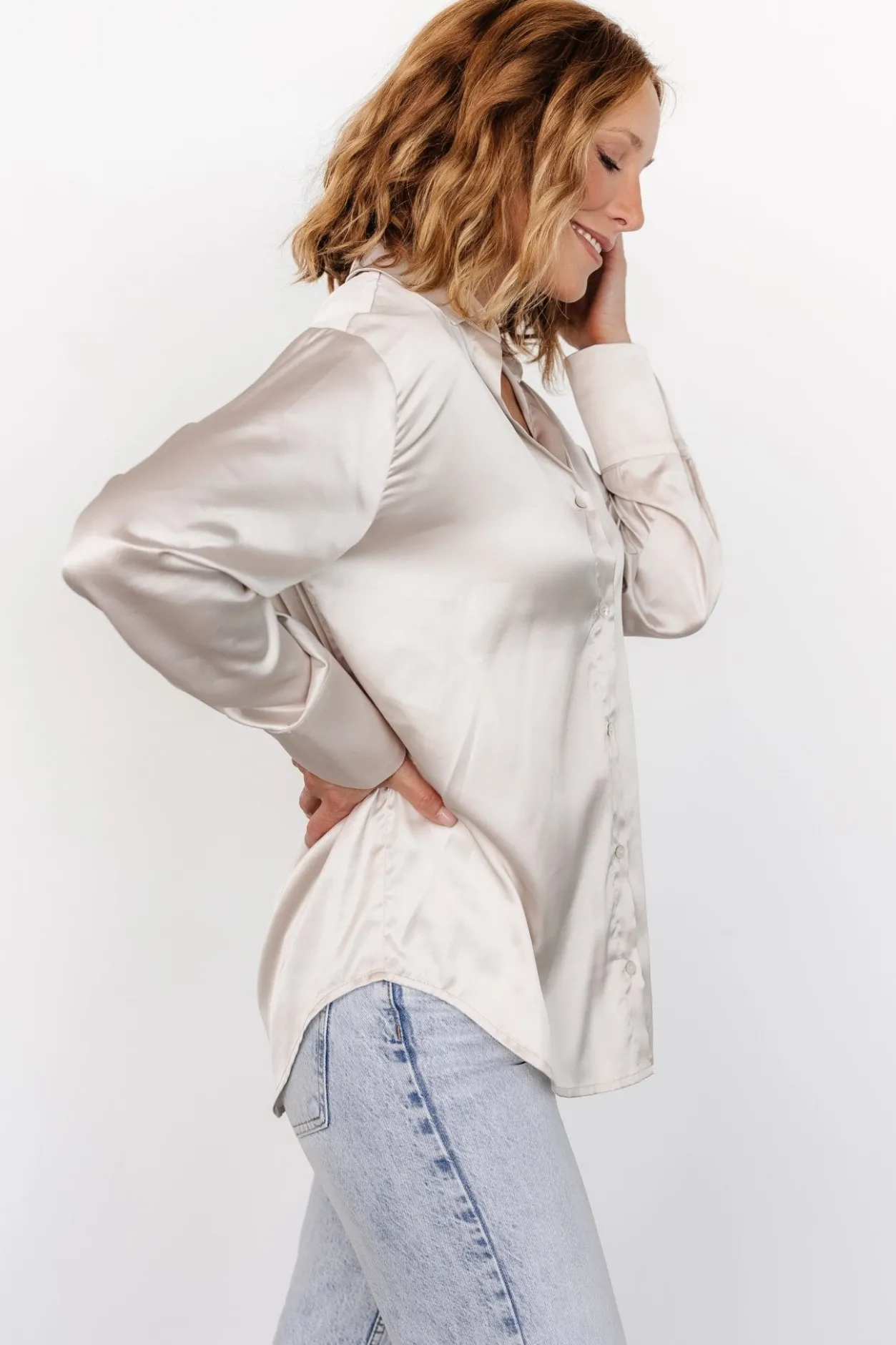 Outlet Baltic Born Kacey Satin Button Up Top | Champagne