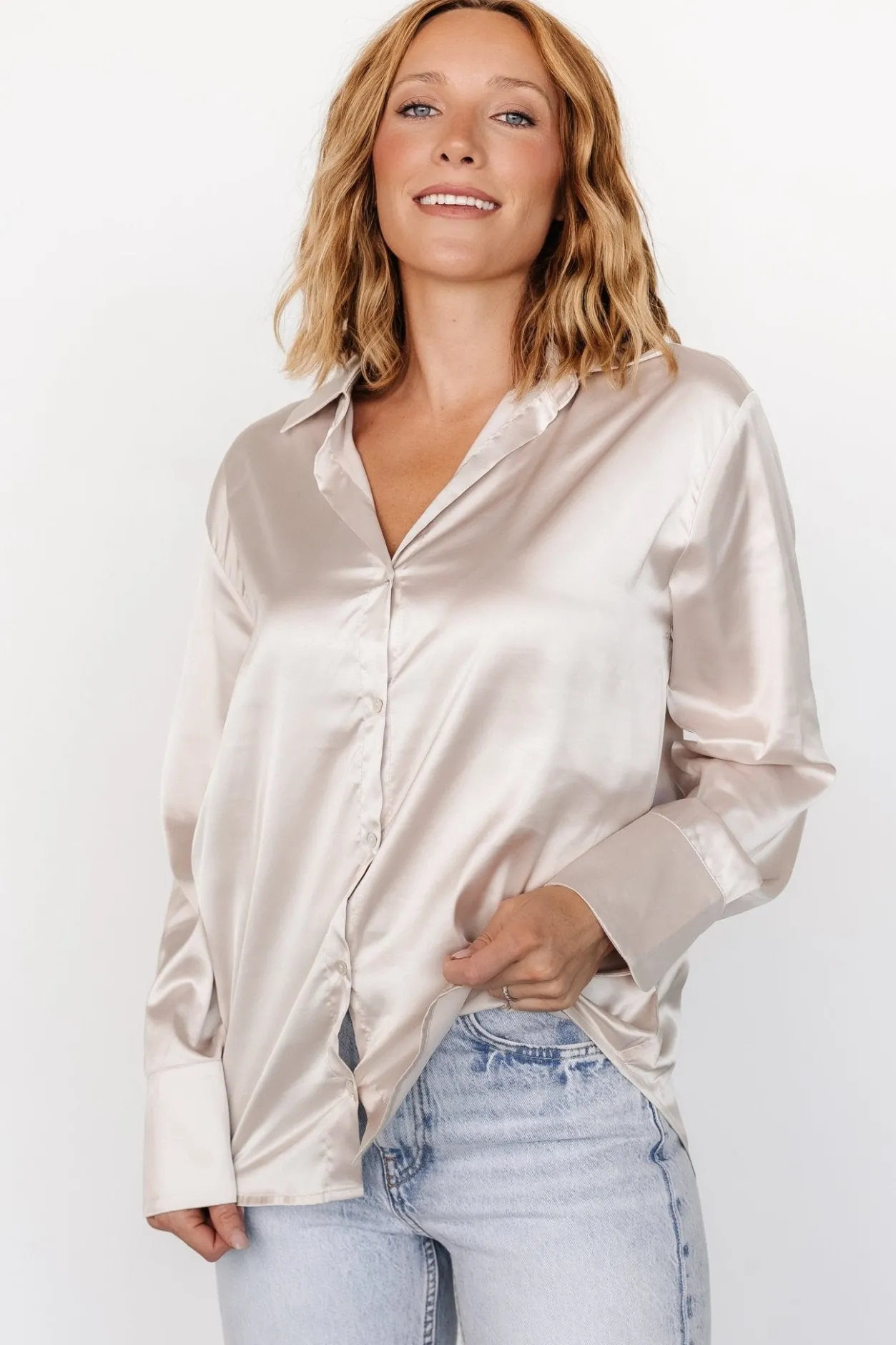 Outlet Baltic Born Kacey Satin Button Up Top | Champagne