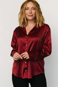 Best Baltic Born Kacey Satin Button Up Top | Burgundy